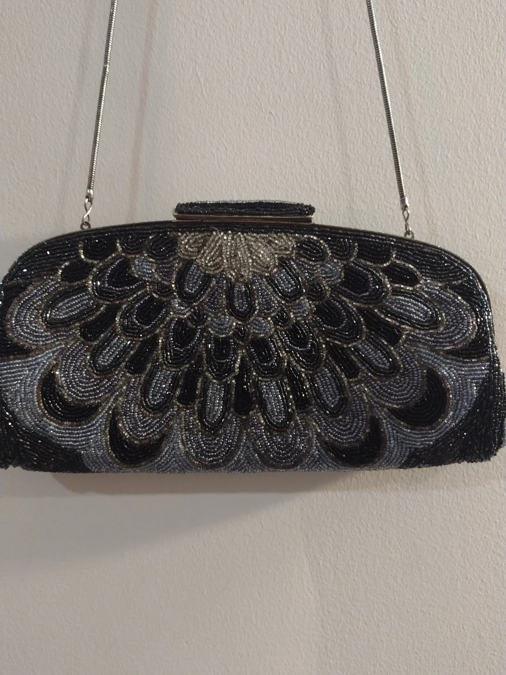 Beaded Black & Silver Evening Clutch Bag